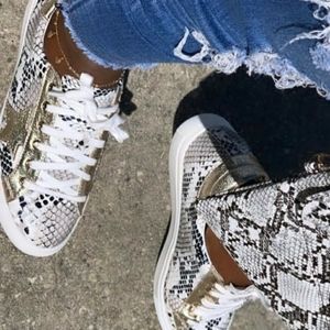 White Snakeskin fashion tennis shoe